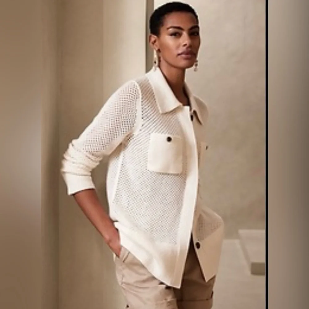 Banana Republic HERITAGE BRIA MERINO-CASHMERE JACKET size L EUC Cream - Picture 2 of 7